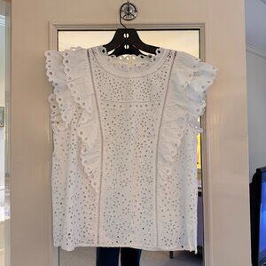 VERONICA BEARD CALISTA RUFFLE EYELET BLOUSE